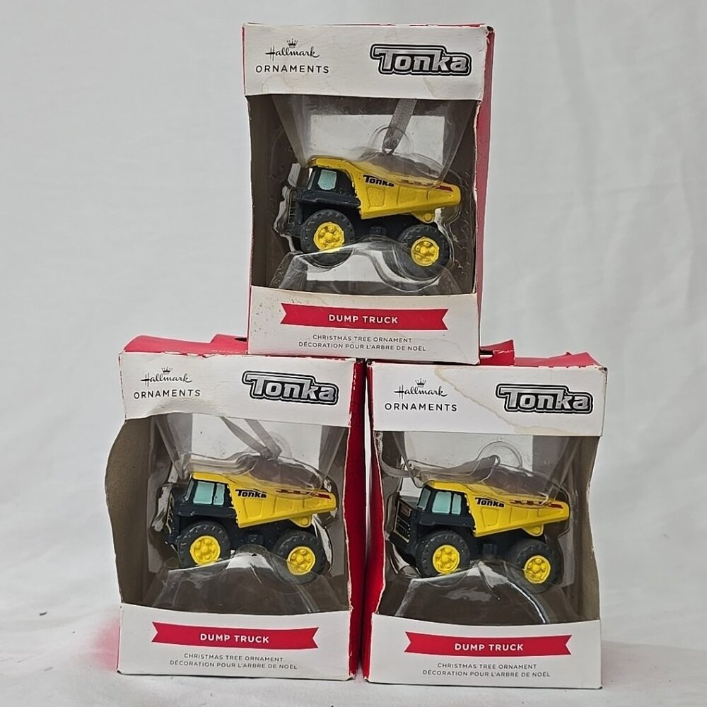 2021 Hallmark Tonka Dump Truck Christmas Tree Ornament 3-PACK NEW